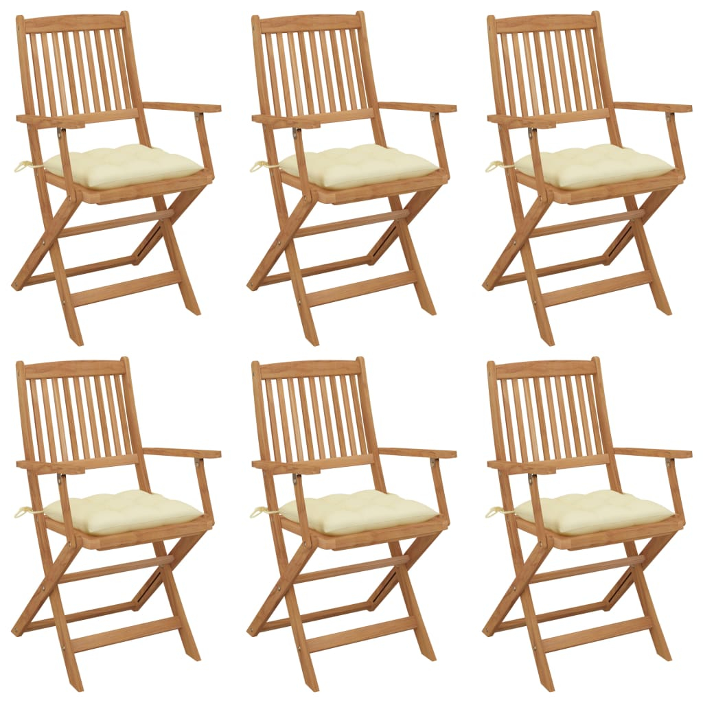 vidaXL sillas de jardín plegables 6 uds y cojines madera maciza acacia