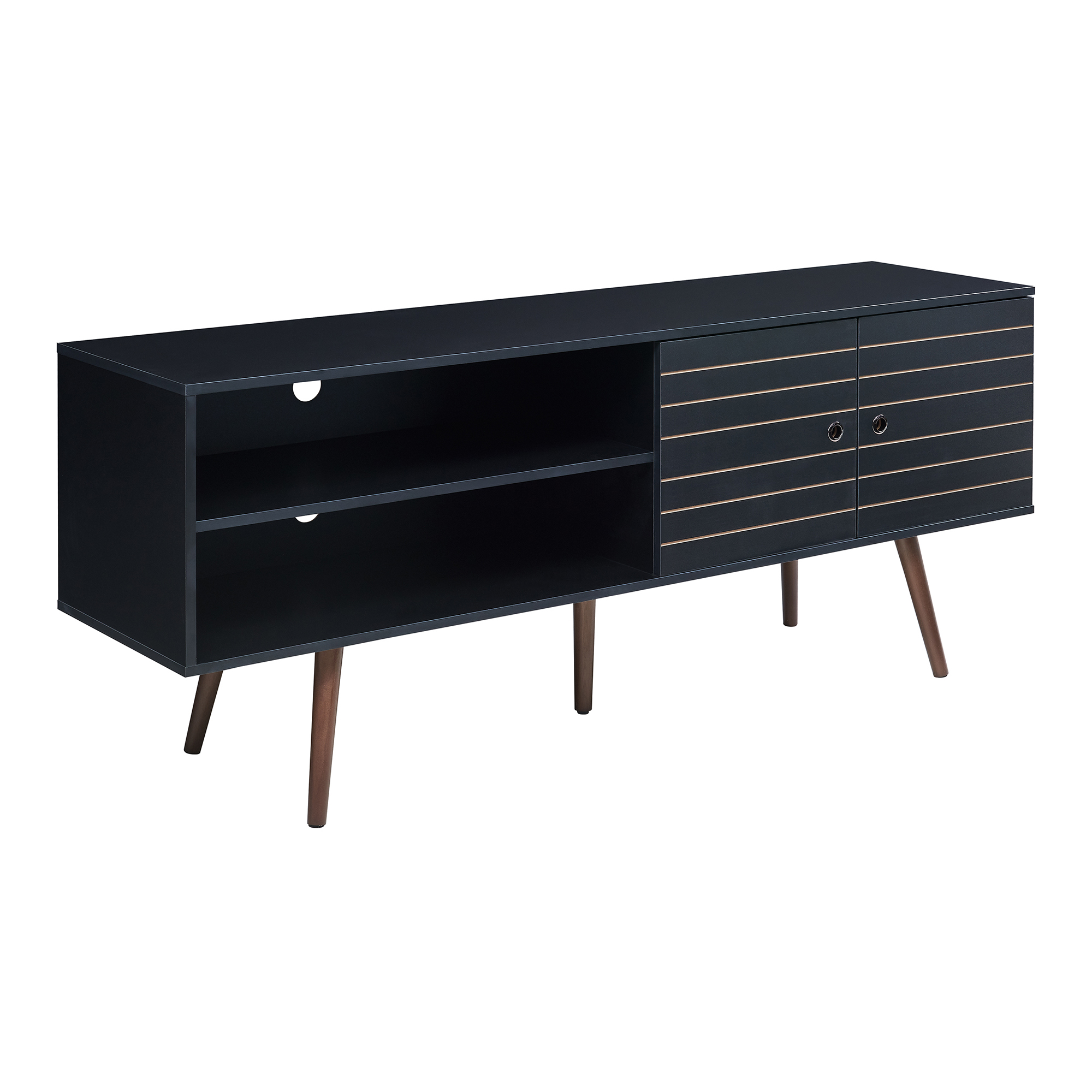 Mueble de tv vare con 2 puertas 160x40x66 cm - negro/nogal [en.casa]