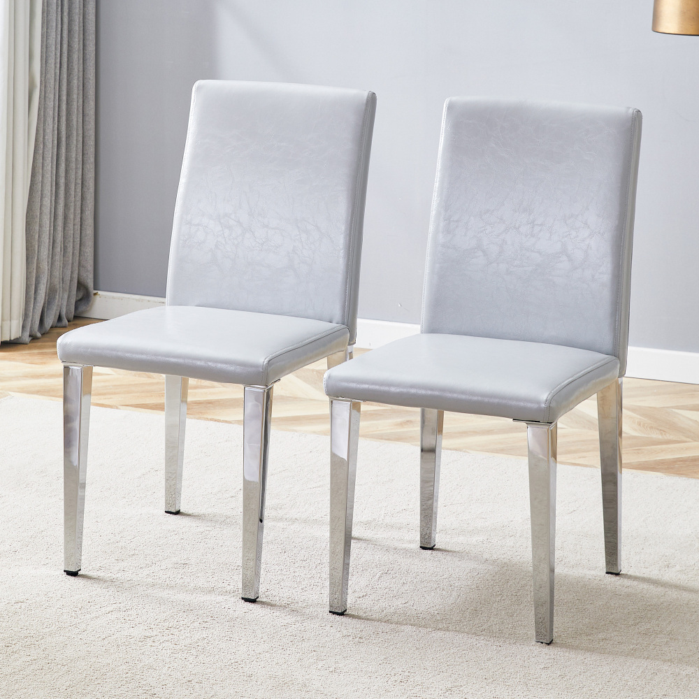 Silla de comedor pu gris claro set de 2 con patas plateadas