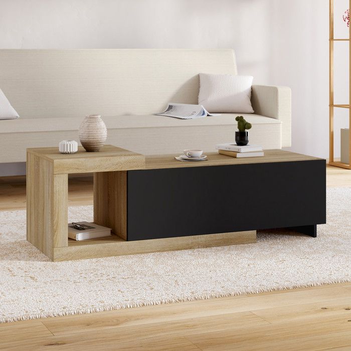 Mesa de centro extensible de madera negra - 100-130 cm