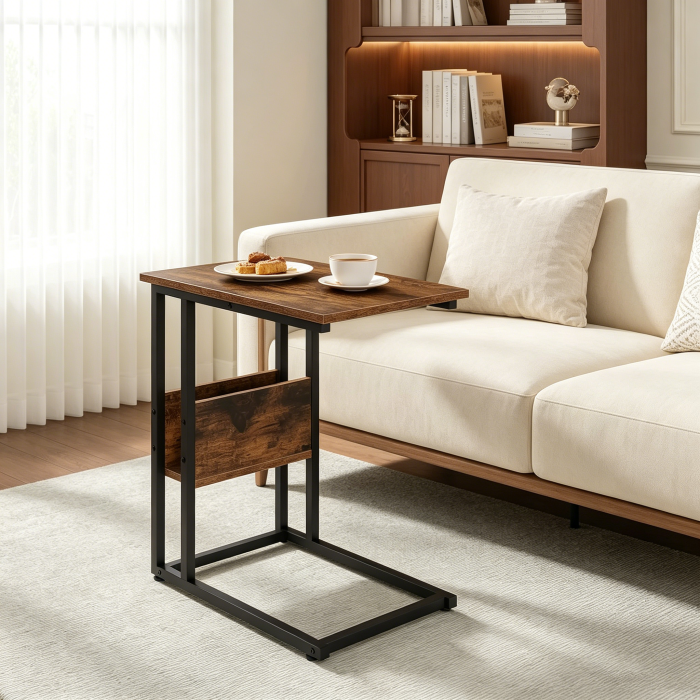 Mesa auxiliar en c para sofá con estante 59,5x55x36cm