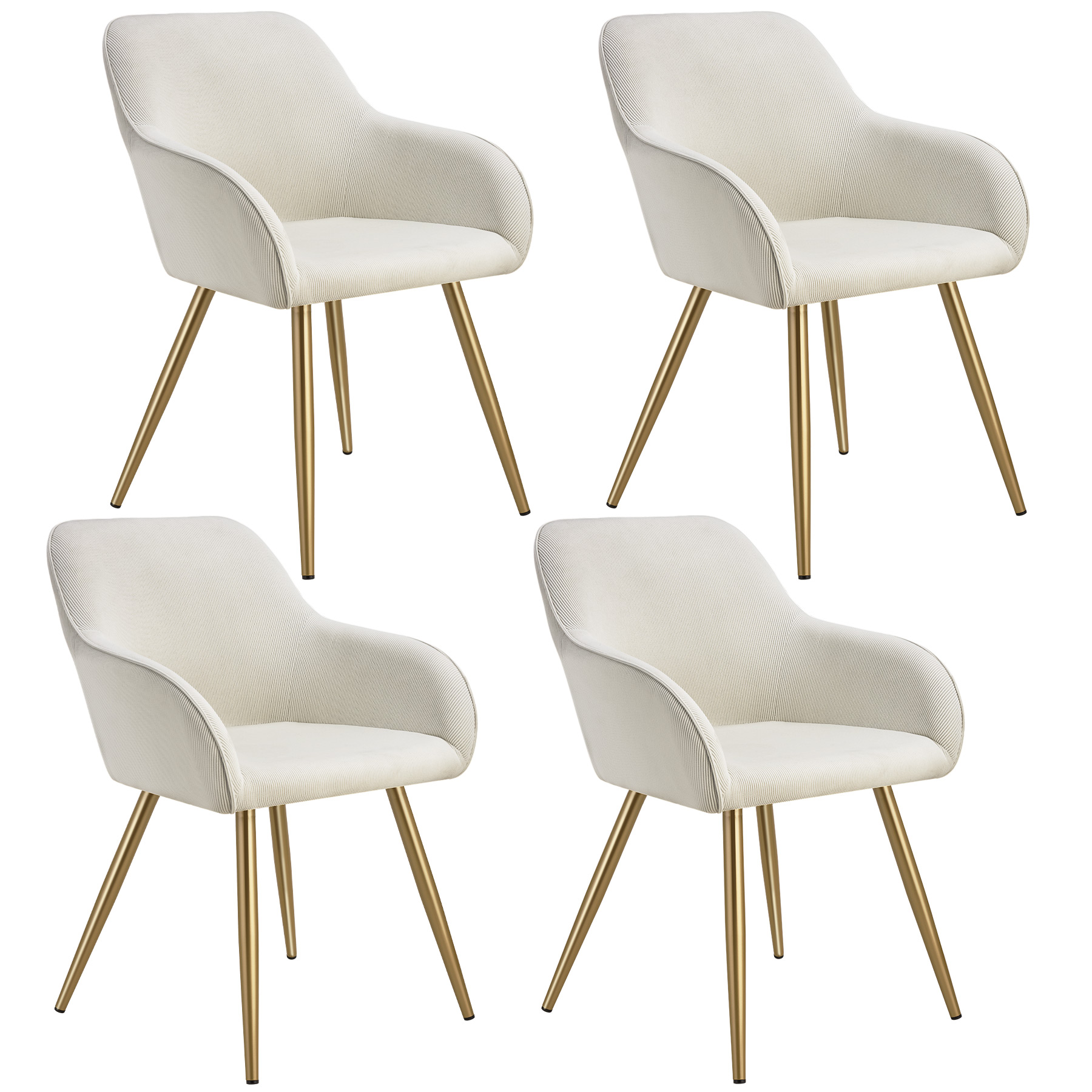 4 sillas de comedor con diseño de pana 58 x 62 x 82 cm crema/oro