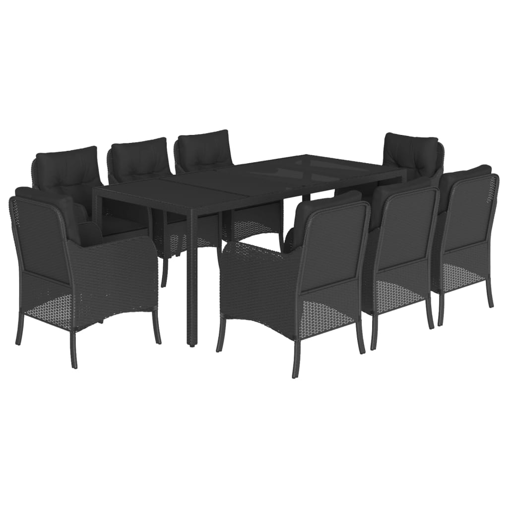 vidaXL set de comedor de jardín 9 pzas y cojines ratán sintético negro