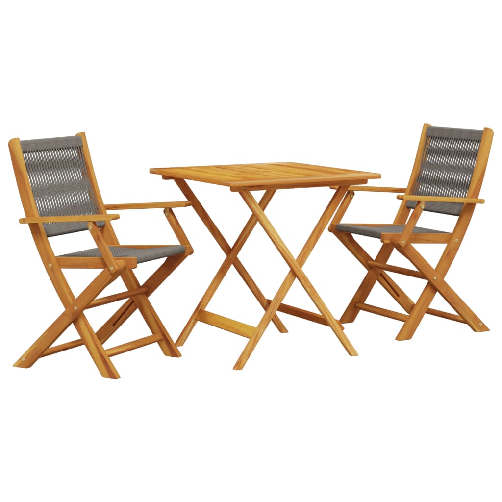 vidaXL juego de bistro de 3 piezas polipropileno y madera maciza gris