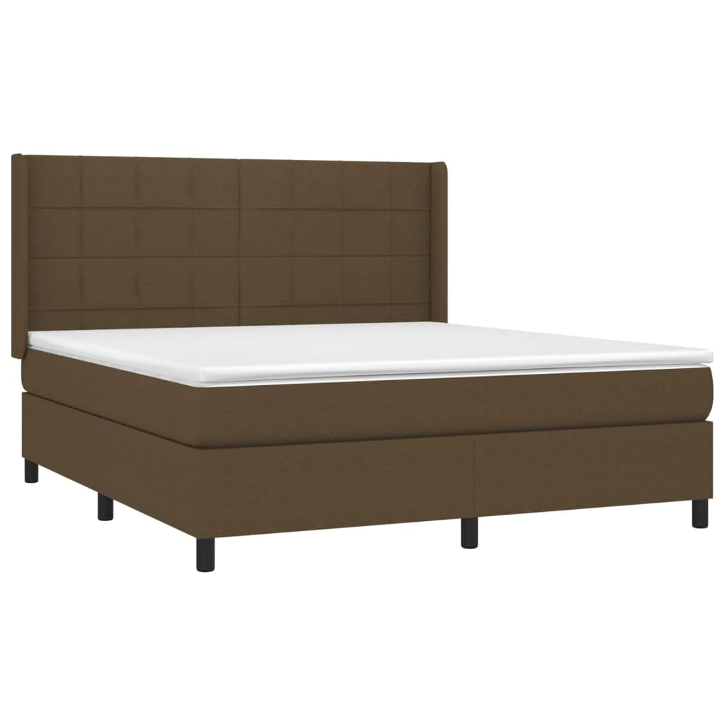 vidaXL cama box spring colchón luces LED tela marrón oscuro 160x200cm