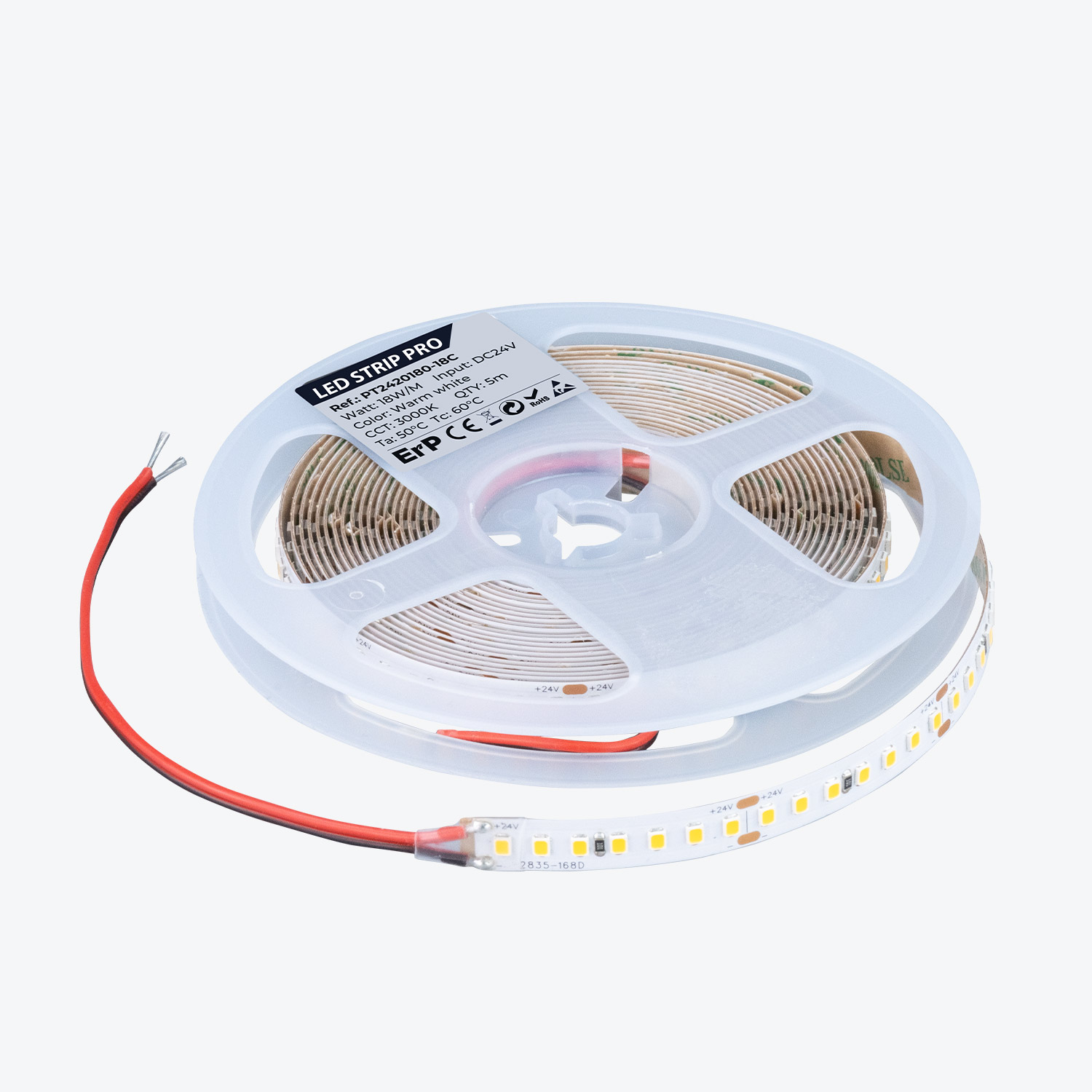 Tira LED smd2835 180LED ip20 18w dc 24v 2700k