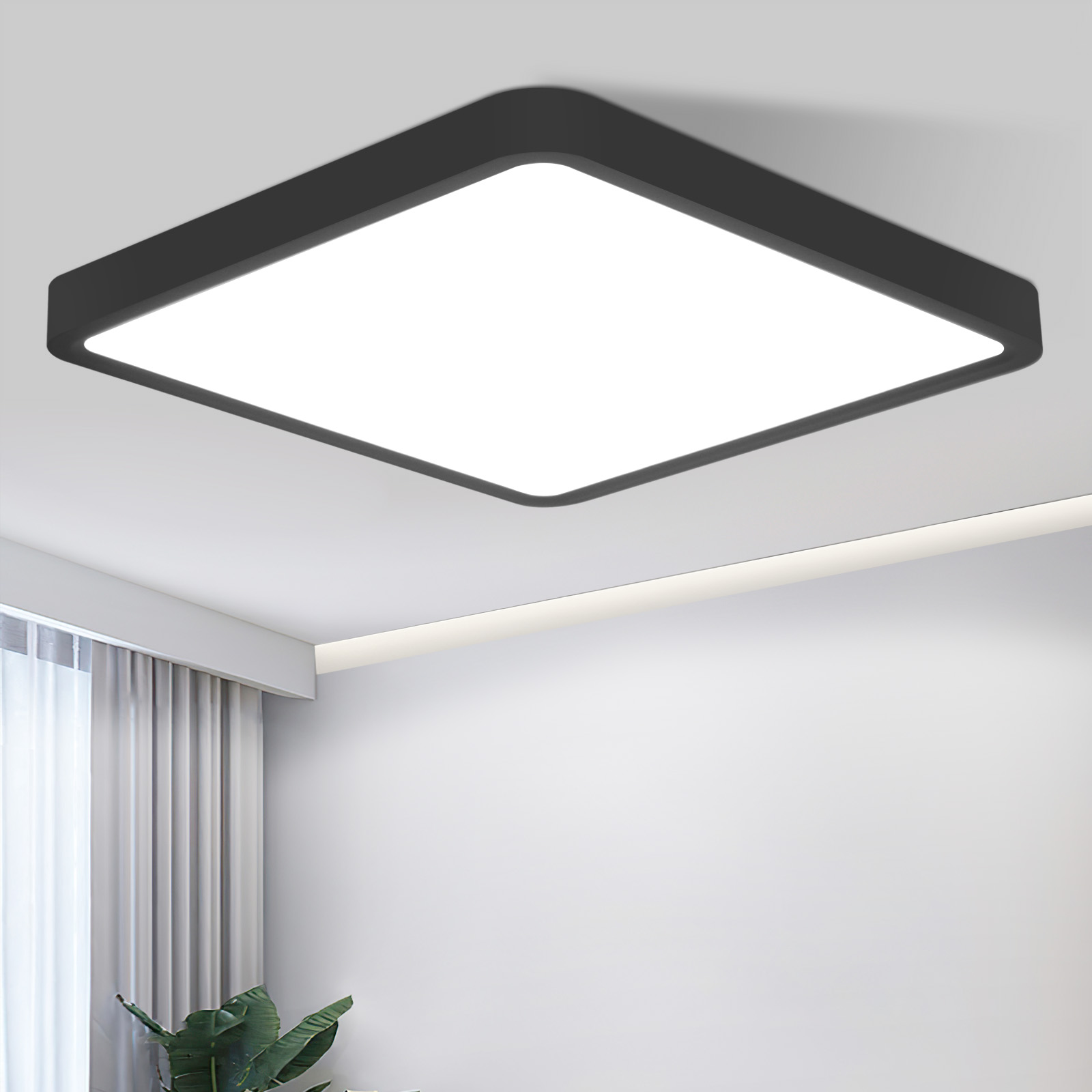Nettlife plafón LED plano 23cm 6500k 18w cuadrado dormitorio negro LED