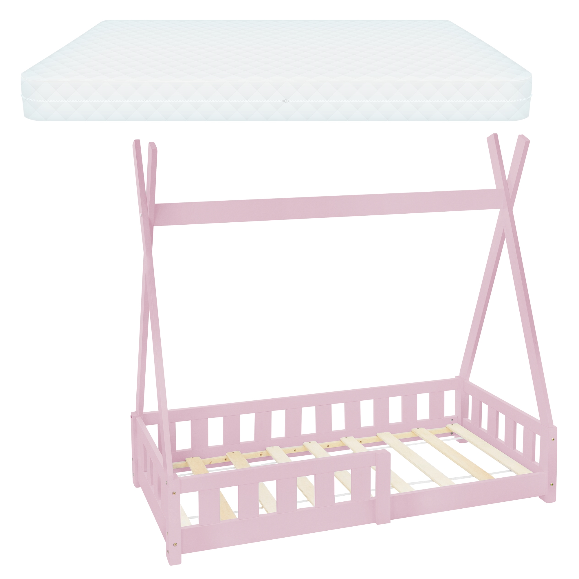 Cuna con protección anticaída y somier 70x140 cm madera pino rosa ml-design