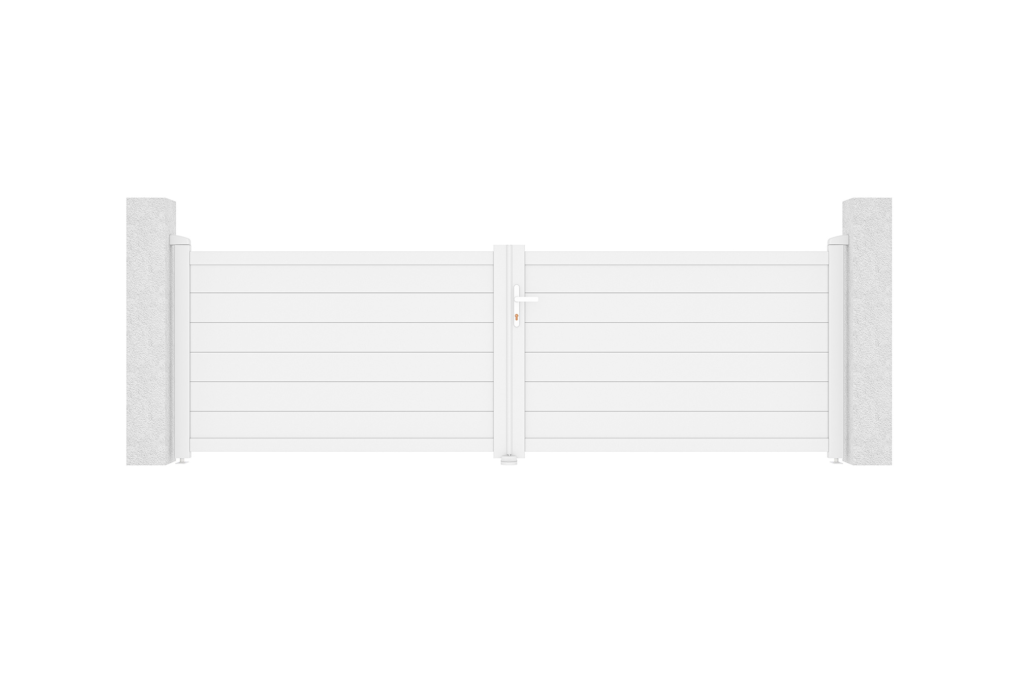 Puerta abatible 3,5m eiger al.115cm alu blanco + 2 postes 15x15cm al.166cm