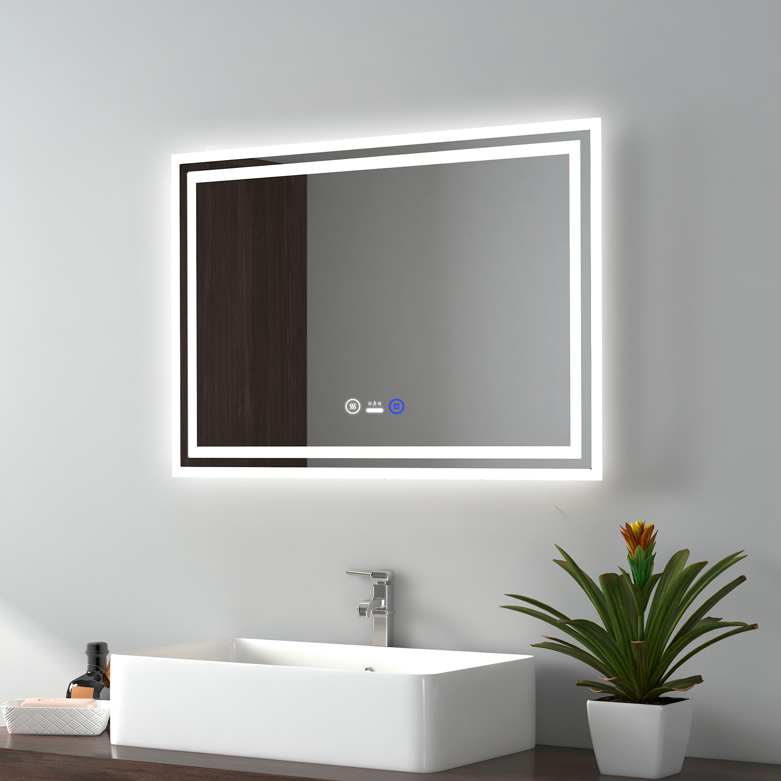 Emke espejo de baño LED 50x70cm, espejo con sensor inteligente, antivaho