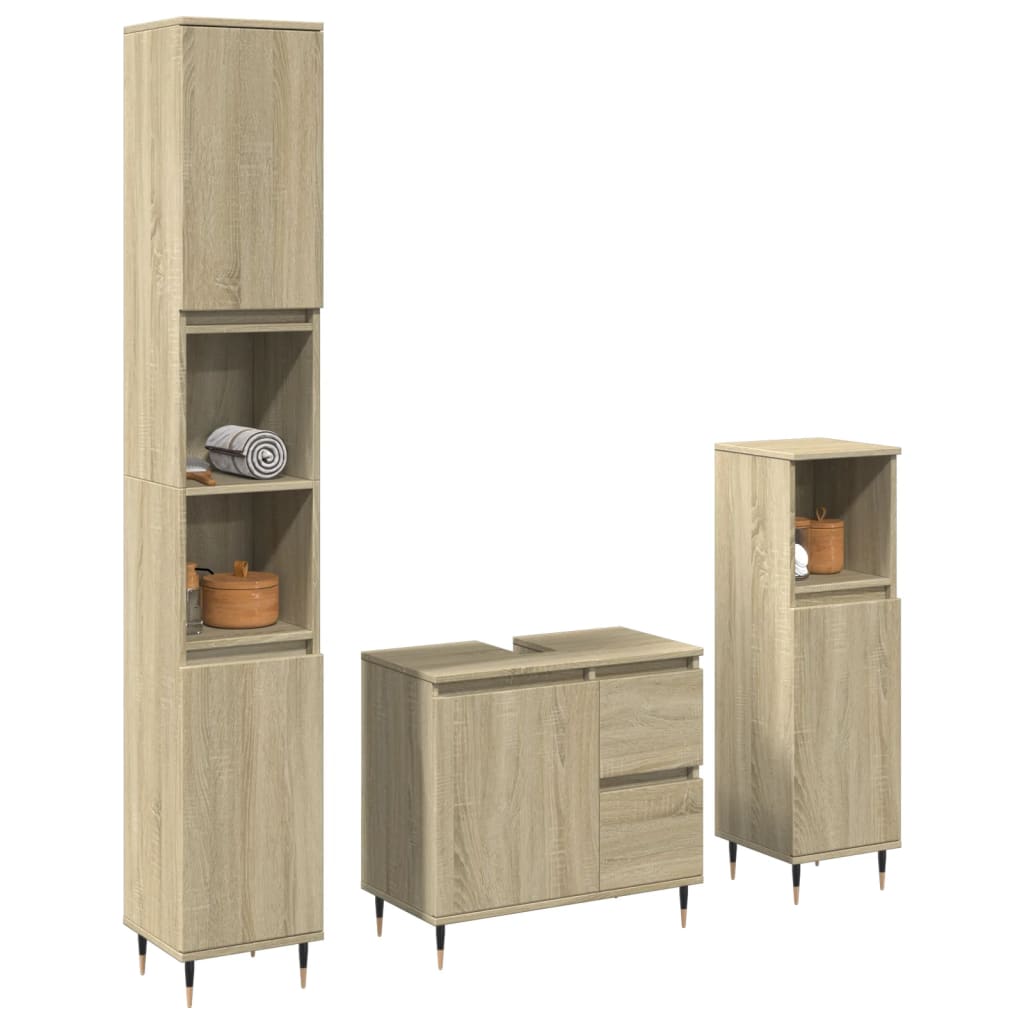 Set de muebles de baño 3 pzas madera contrachapada roble sonoma