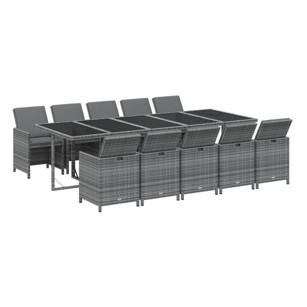 vidaXL set comedor jardín 11 pzas con cojines ratán sintético gris