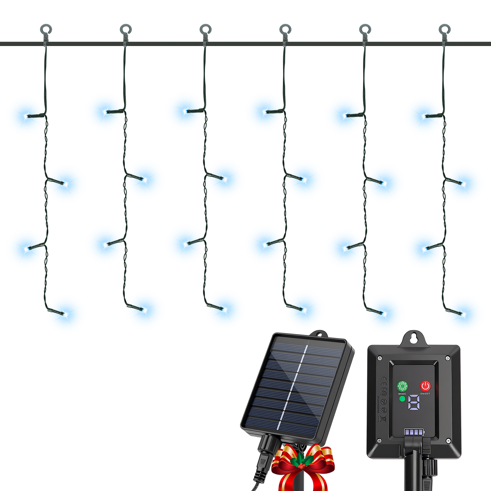 Aigostar cortina luces navidad para exterior solares, 3m+5m*0.4m