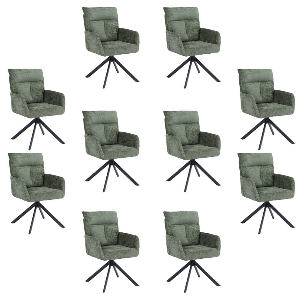 Silla de comedor aluna de chenilla con reposabrazos - lote de 10 verde