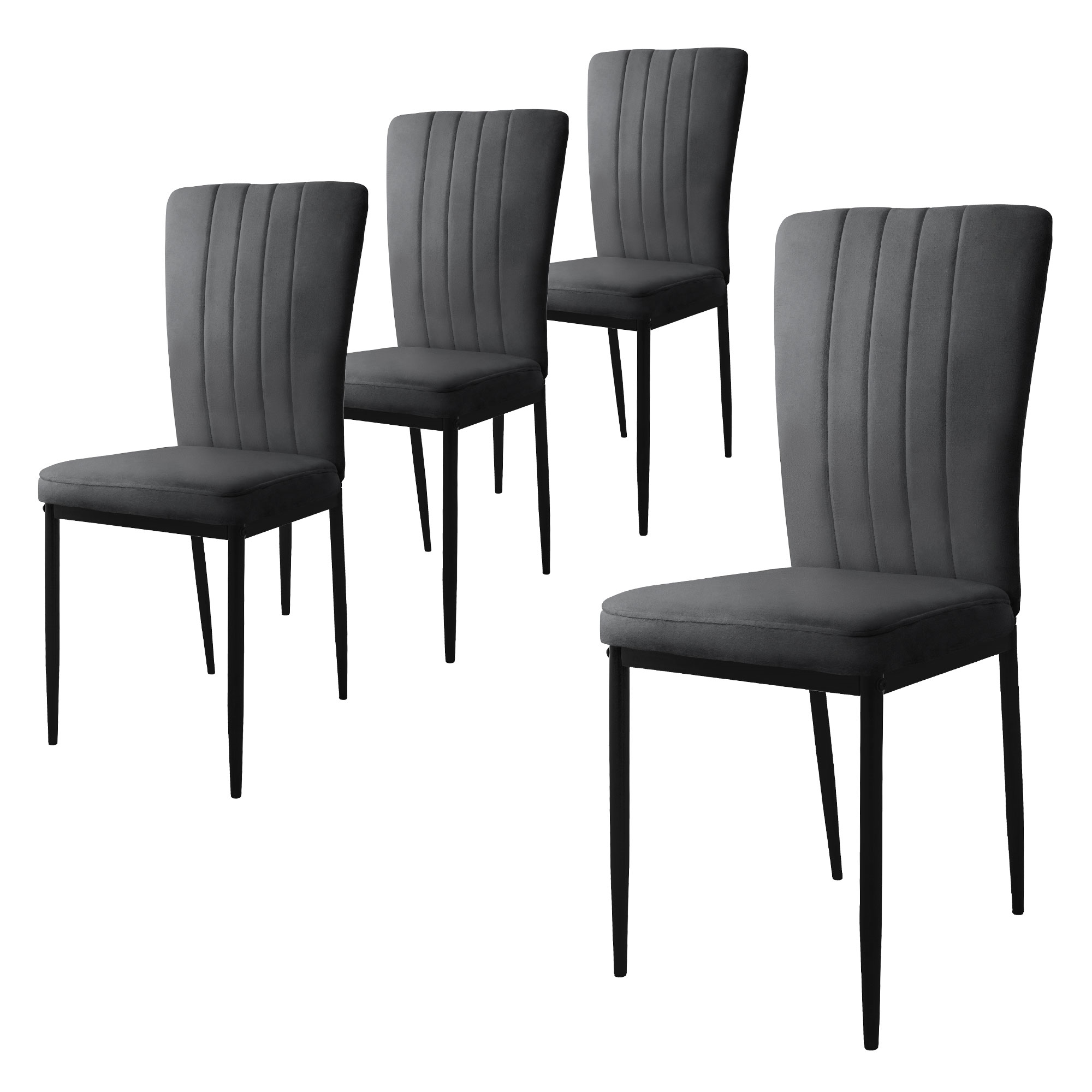 Set 4x sillas de comedor tapizadas de terciopelo gris diseño ergonómico