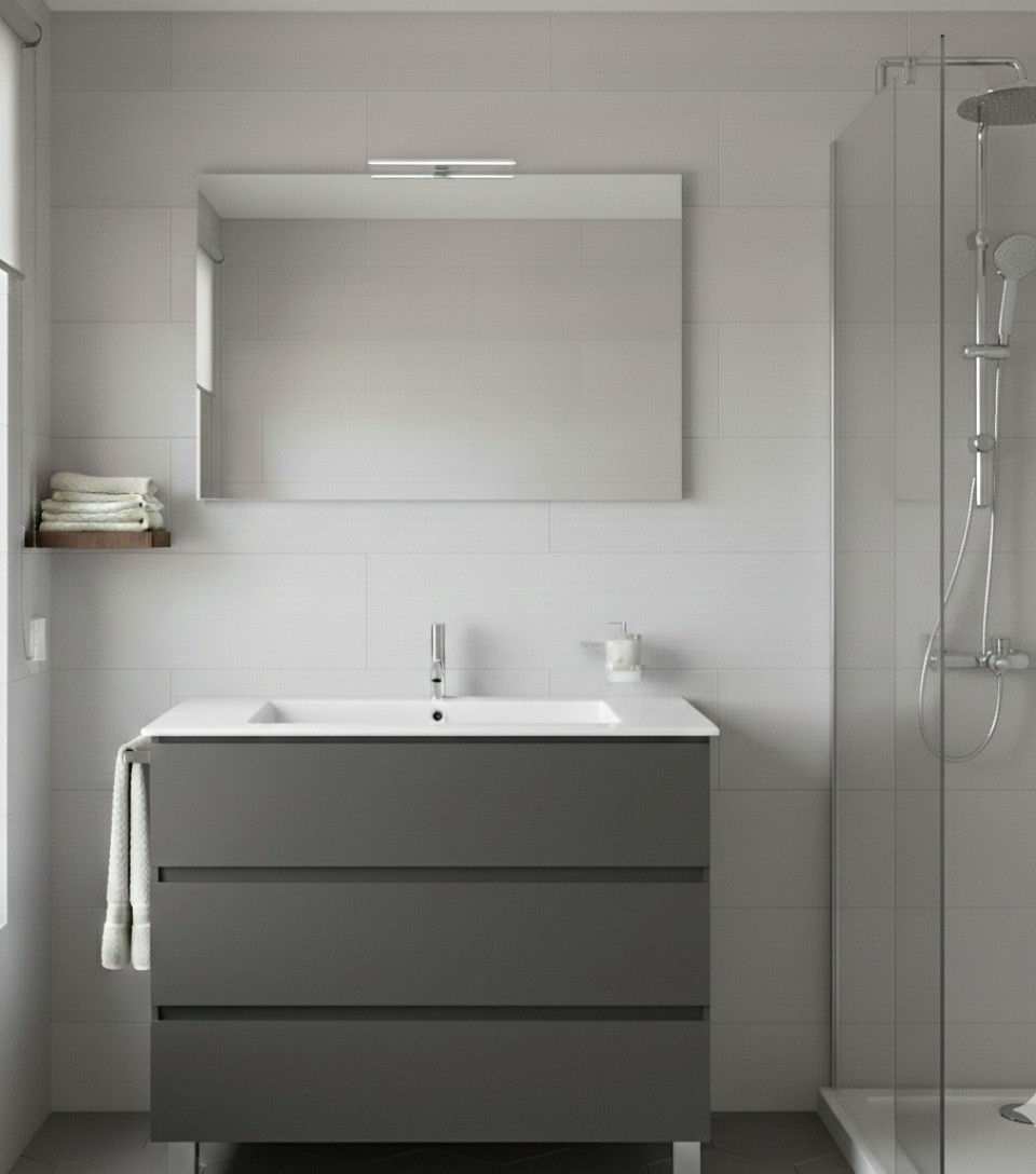 Mueble de baño balder, lavabo y espejo grafito 50x40 cm