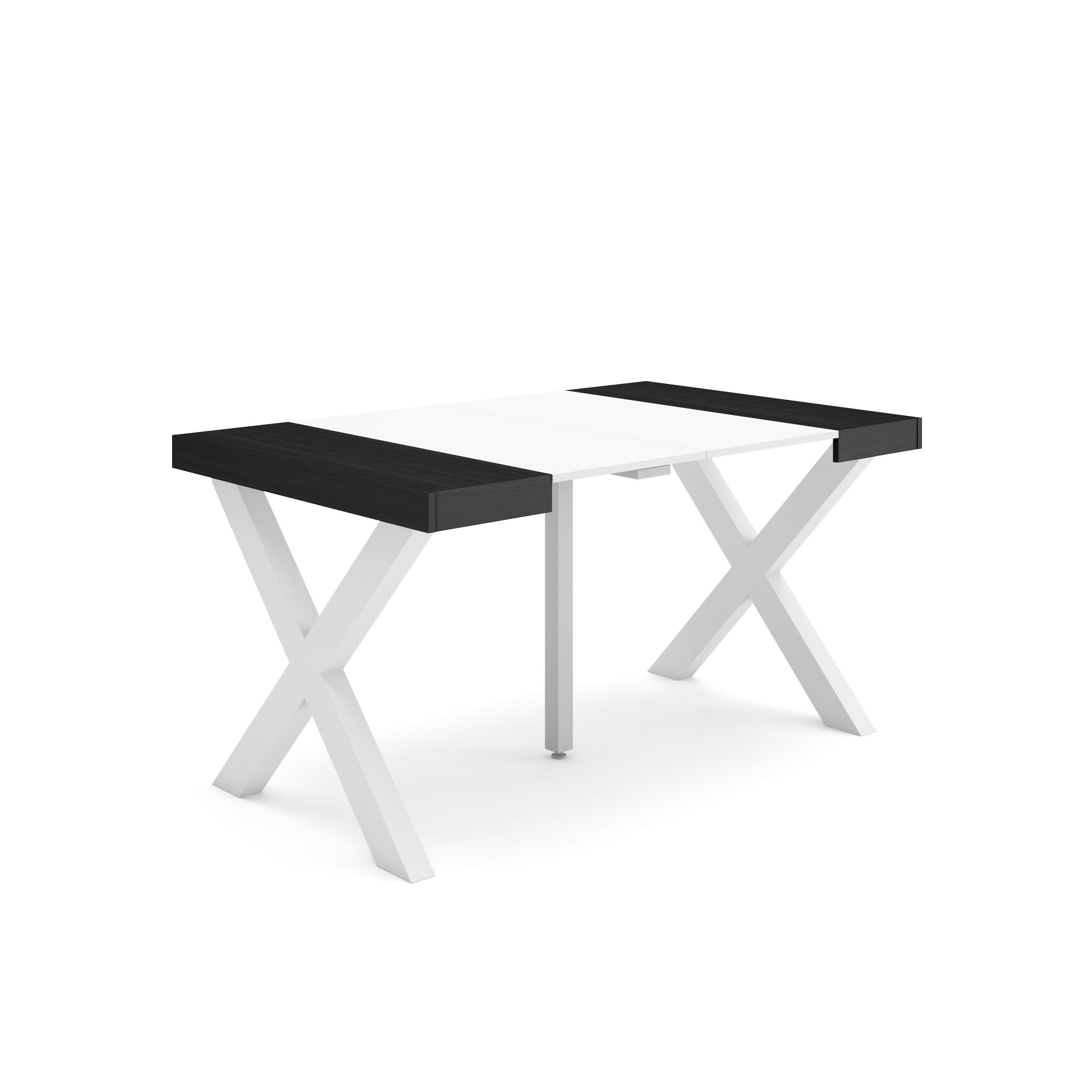 Mesa extensible, 140x90x73cm, blanco y negro, patas madera maciza rf2724