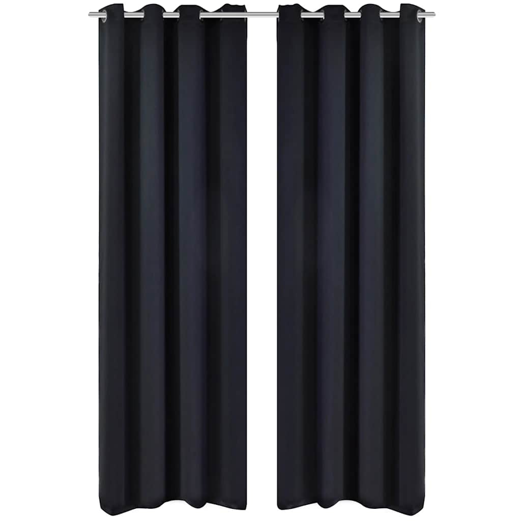 2 cortinas negras oscuras con anillas metálicas, blackout 135 x 245 cm