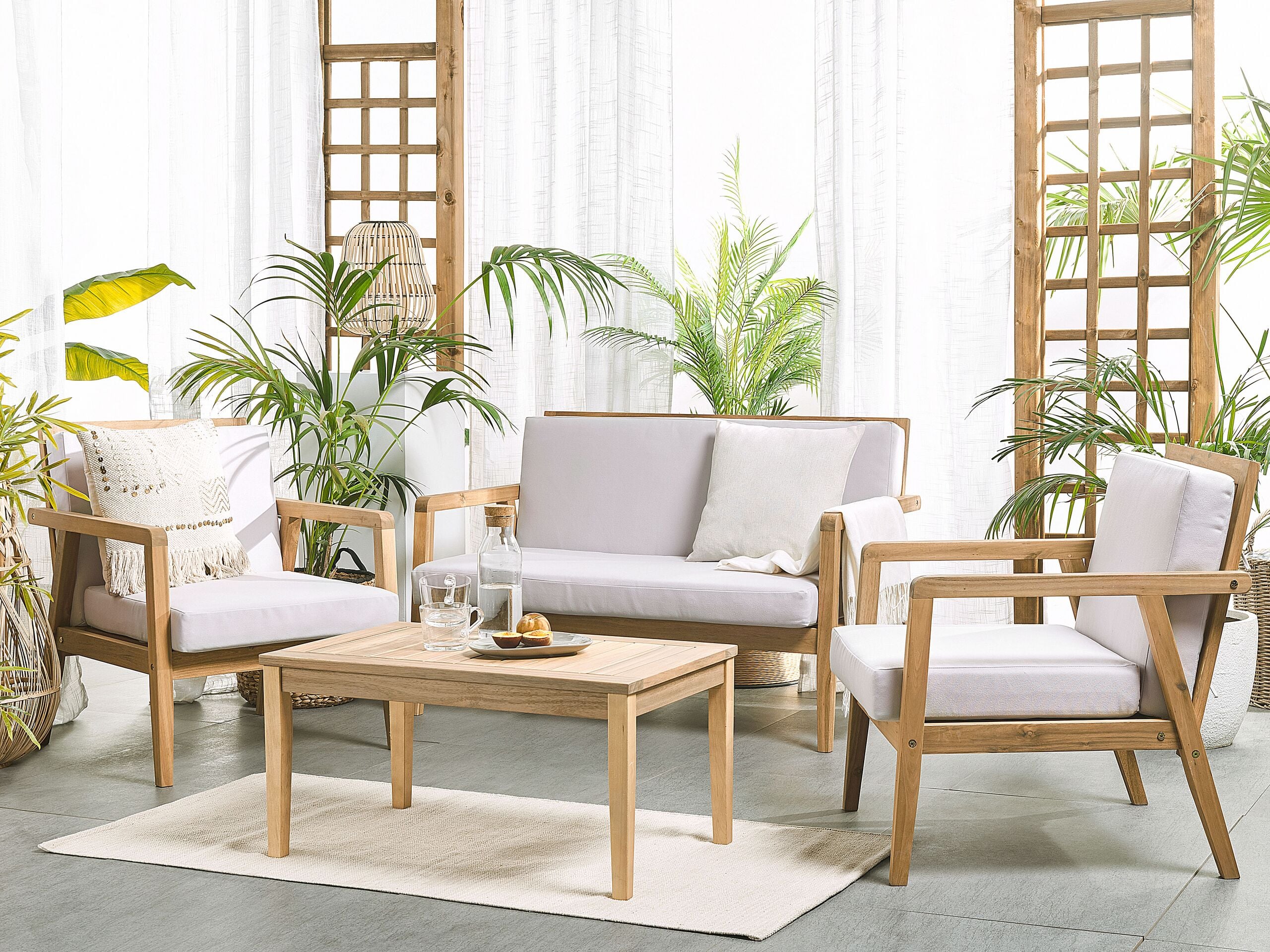 Conjunto de jardín con mesa 4 plazas pallano madera de acacia gris pardo