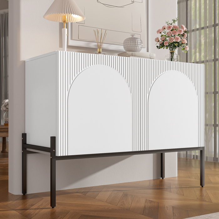 Aparador blanco con 2 puertas y patas metálicas 75x100x40cm