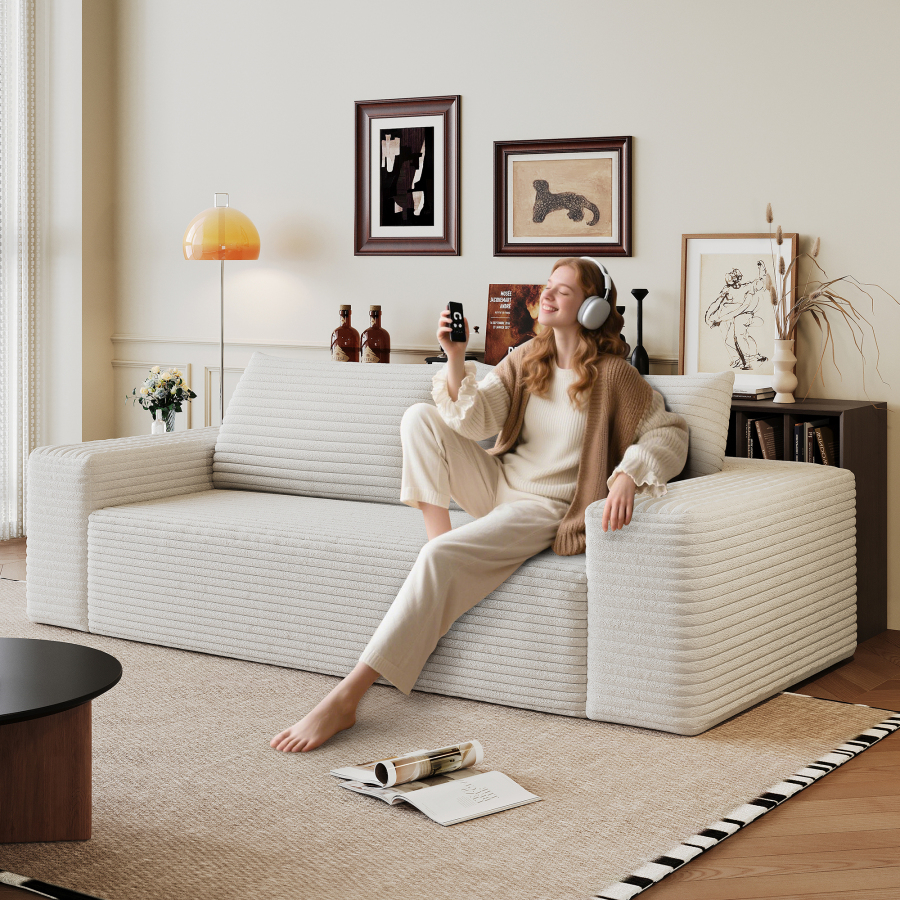 Sofá modular de pana blanco 2 plazas 180cm con chaise