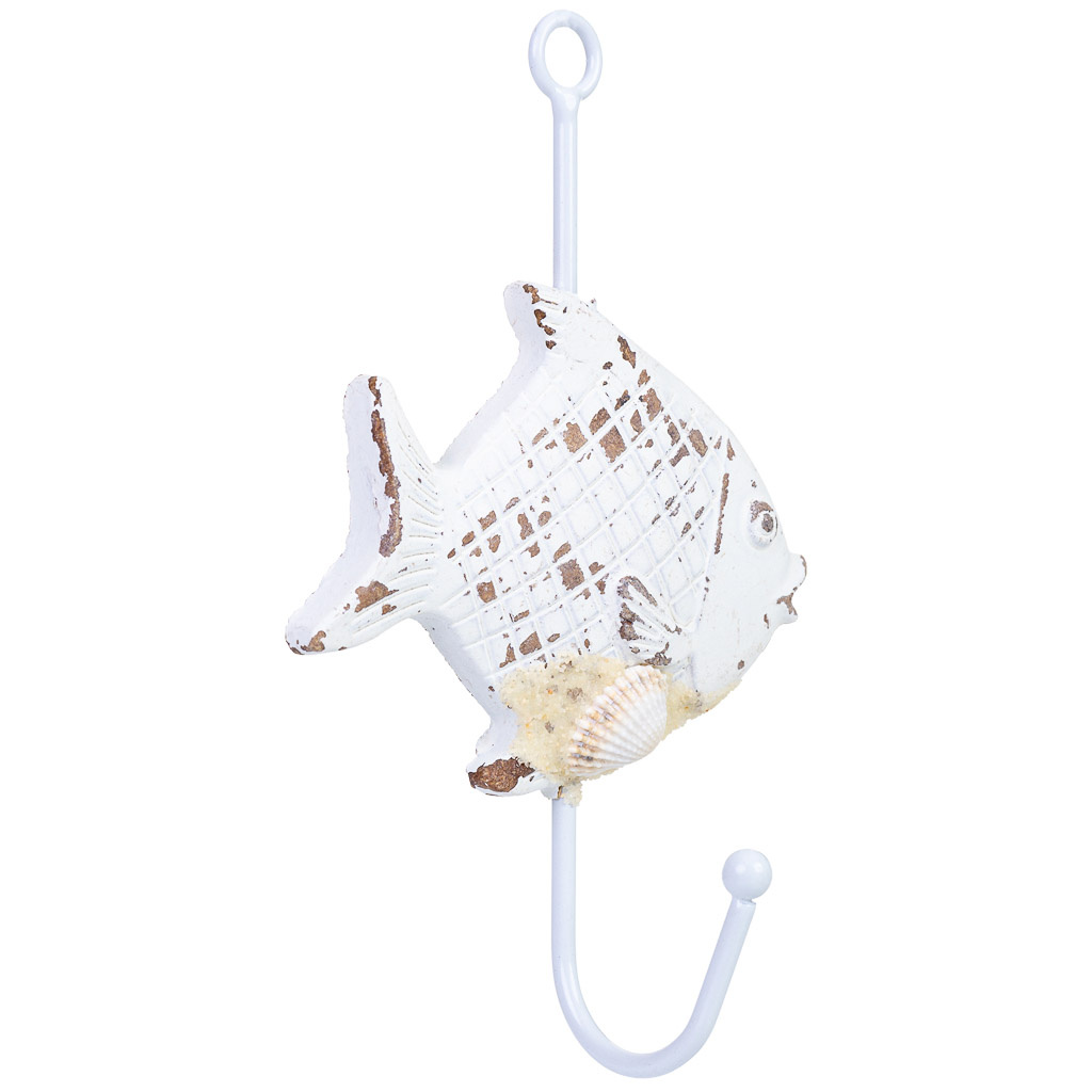 Percha de pared pez de madera blanco 10x4x17h cm