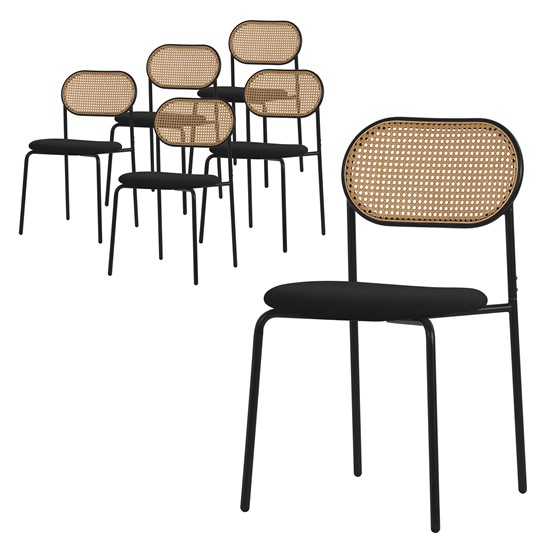 6x sillas de comedor negro tapizado ratán respaldo curvado de rejilla