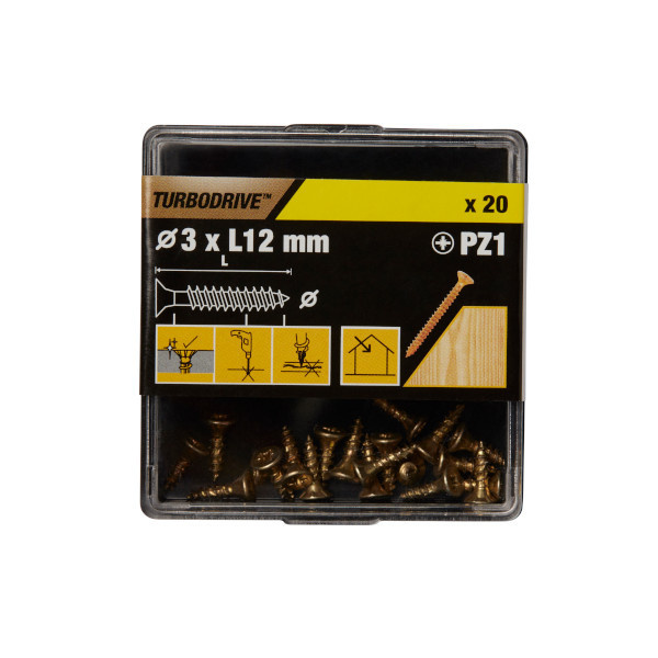 20 tornillos para madera PZ premium 3x12 mm Turbodrive