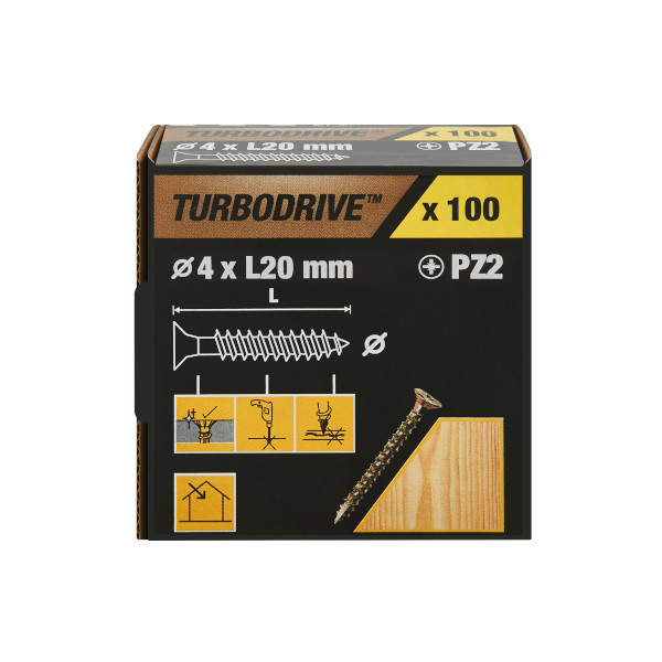 100 tornillos para madera PZ premium 4x20 mm Turbodrive