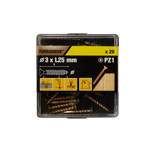 20 tornillos para madera PZ premium 3x25 mm Turbodrive