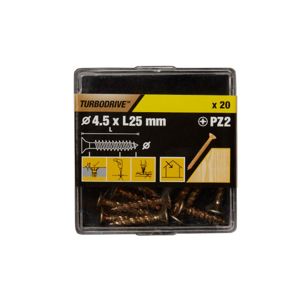 20 tornillos para madera PZ premium 4,5x25 mm Turbodrive