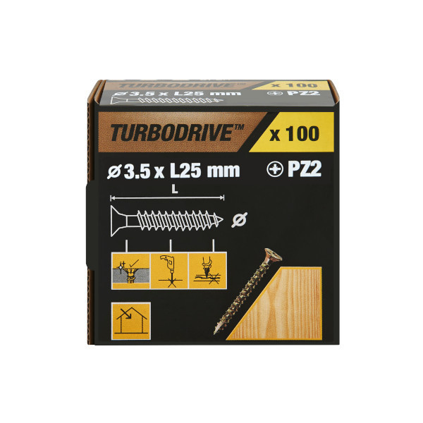 100 tornillos para madera PZ premium 3,5x25 mm Turbodrive