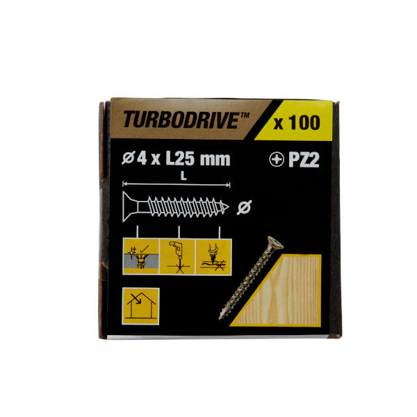 100 tornillos para madera PZ premium 4x25 mm Turbodrive