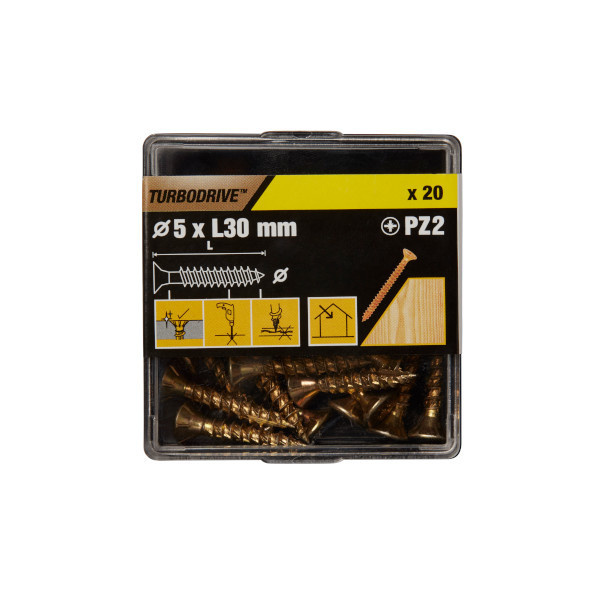 20 tornillos para madera PZ premium 5x30 mm Turbodrive