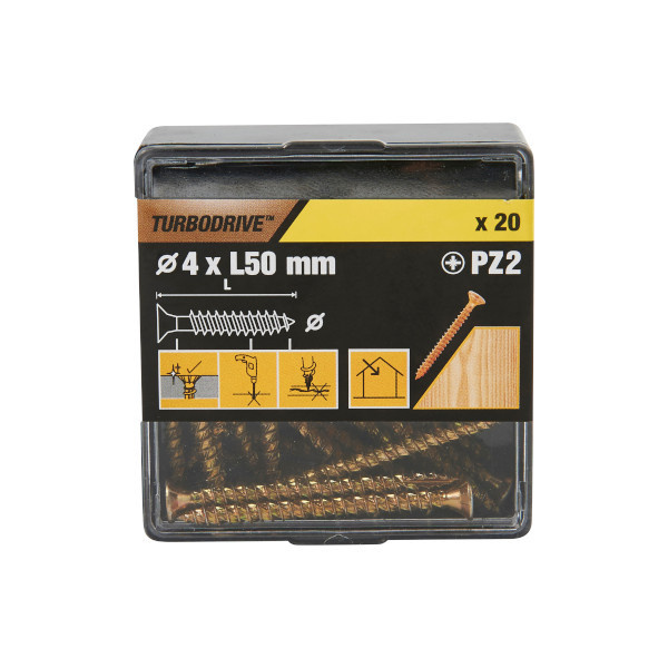 20 tornillos para madera PZ premium 4x50 mm Turbodrive