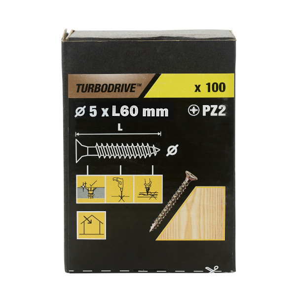 100 tornillos para madera PZ premium 5x60 mm Turbodrive