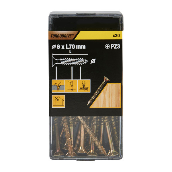 20 tornillos para madera PZ premium 6x70 mm Turbodrive