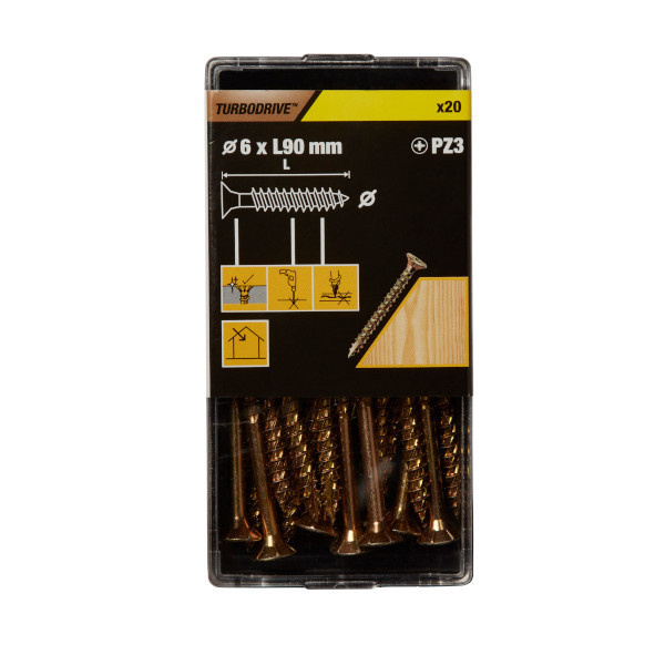 20 tornillos para madera PZ premium 6x90 mm Turbodrive