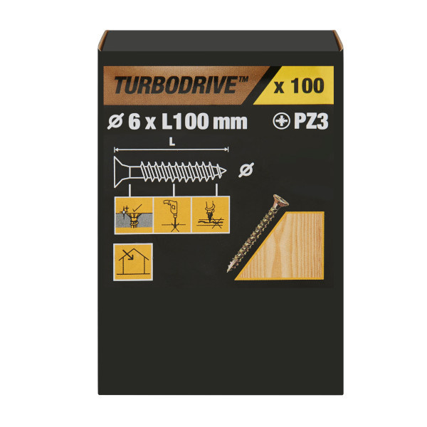 100 tornillos para madera PZ premium 6x100 mm Turbodrive