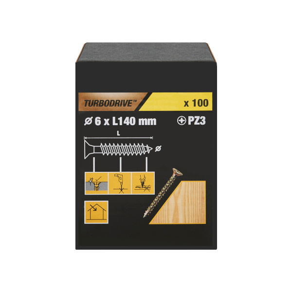 100 tornillos para madera PZ premium 6x140 mm Turbodrive