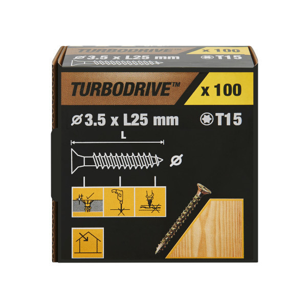 100 tornillos para madera TX premium 3,5x25 mm Turbodrive
