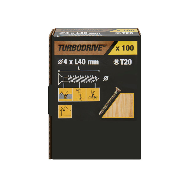 100 tornillos para madera TX premium 4x40 mm Turbodrive