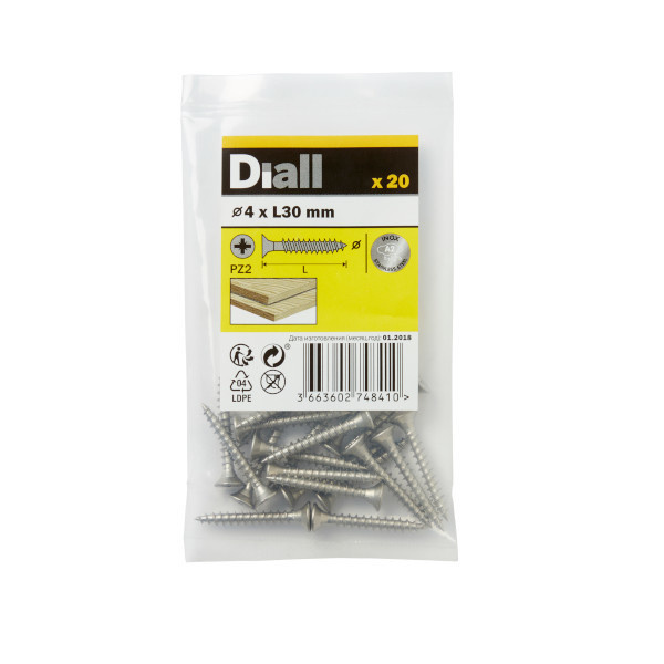 20 Tornillos para madera INOX 4x30 mm Diall