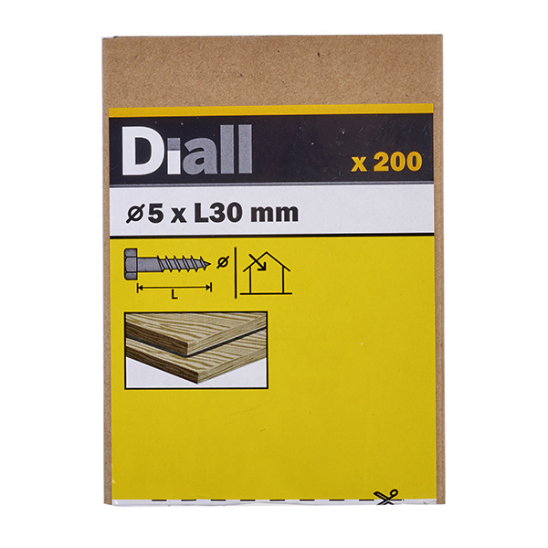 200 Tornillos barraqueros HEX 5x30 mm Diall