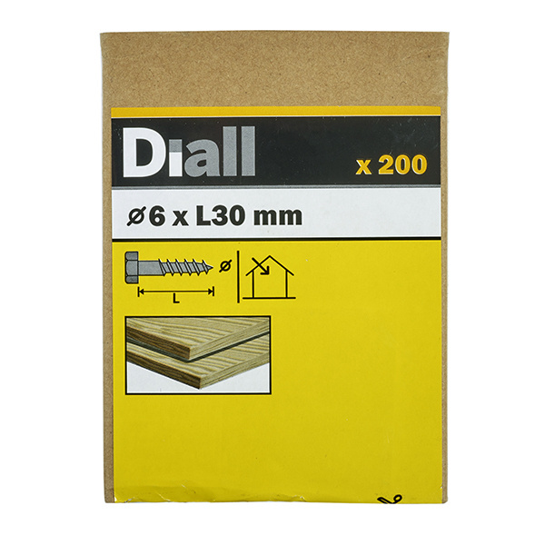 200 Tornillos barraqueros HEX 6x30 mm Diall