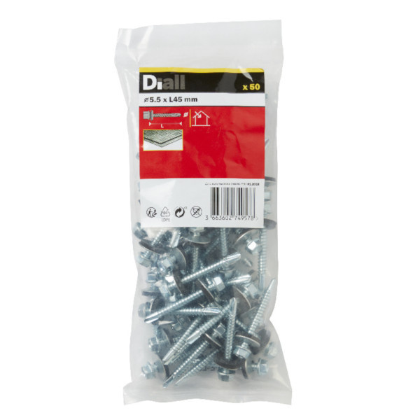 50 Tornillos para techos de acero 5,5x45 mm
