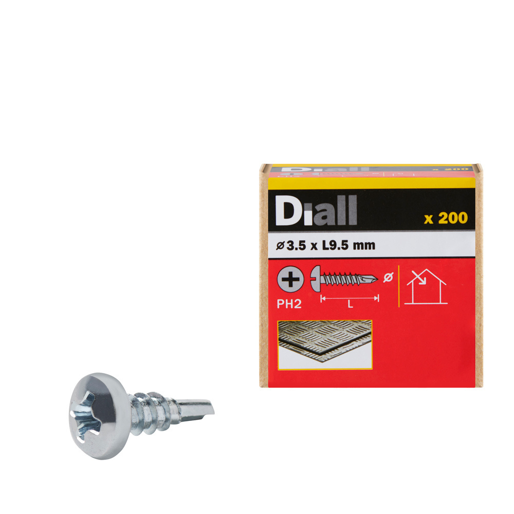 200 Tornillos autoperforantes de acero 3,5x9 mm Diall