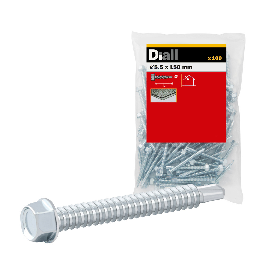 100 Tornillos autoperforantes cabeza hexagonal 5,5x50 mm Diall