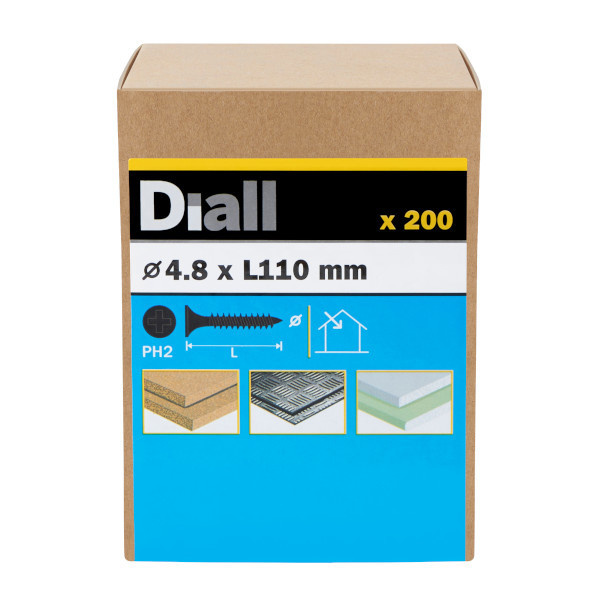 Tornillo para yeso PH2 4,8x110 mm Diall 200 uds