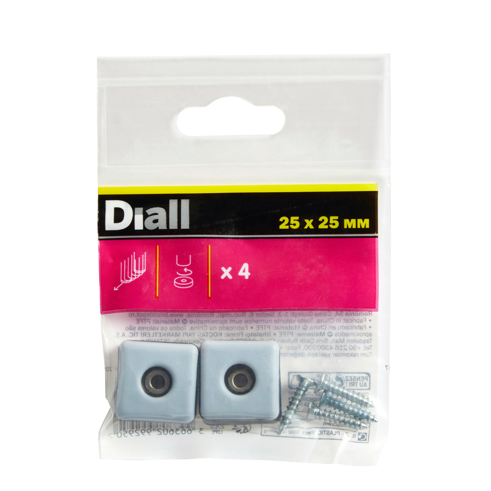 Deslizador mueble patín con tornillo 25x25 mm diall 8 uds
